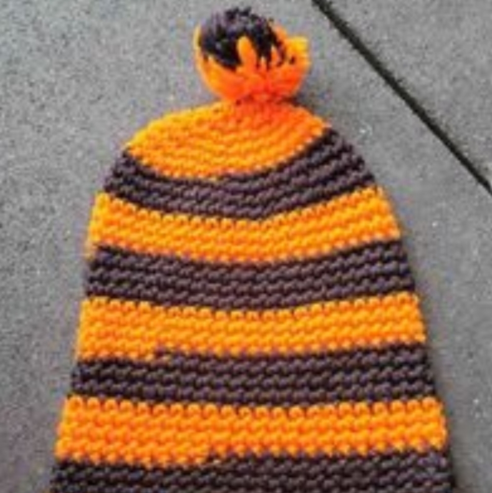 orange and black beanie
